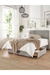 Aspire Grant Divan, Linen Fabric, Strutted Headboard, 2 Drawers in Silver - Size: Double - thumbnail 2