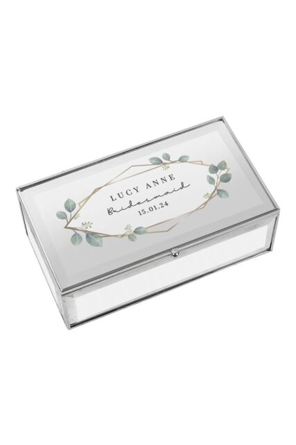 Personalised Memento Company Women's Personalised Botanical Mirrored Jewellery Box in Metallic Silver - image 1