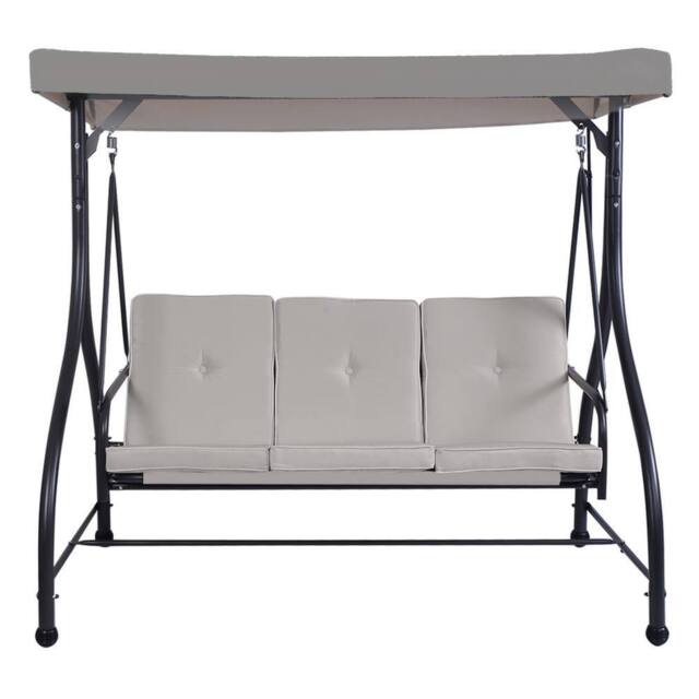 Costway Patio Swing 3-Person Convertible Canopy Swing w/Cushion Seats in Grey