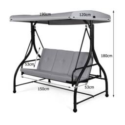 Costway Patio Swing 3-Person Convertible Canopy Swing w/Cushion Seats in Grey - thumbnail 4