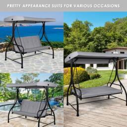 Costway Patio Swing 3-Person Convertible Canopy Swing w/Cushion Seats in Grey - thumbnail 8