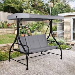 Costway Patio Swing 3-Person Convertible Canopy Swing w/Cushion Seats in Grey - thumbnail 2