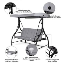 Costway Patio Swing 3-Person Convertible Canopy Swing w/Cushion Seats in Grey - thumbnail 7