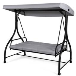 Costway Patio Swing 3-Person Convertible Canopy Swing w/Cushion Seats in Grey - thumbnail 5