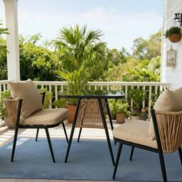 Home Source Patio Garden Bistro Set 3 Piece Rattan Furniture Table & Chairs in Black - thumbnail 4