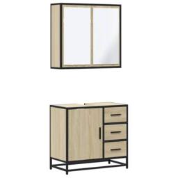 Berkfield Home Durable 2 Piece Bathroom Furniture Set Sonoma Oak Engineered Wood in Light Tan - thumbnail 3