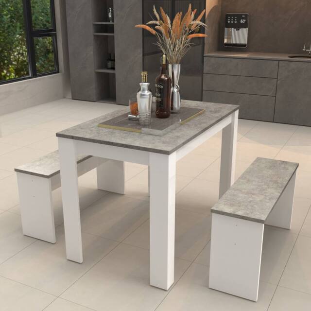 Abrihome 3-Piece Dining Table & Bench Set Space-Saving Dinette for Kitchen in Grey - Size: 4 Person - image 1
