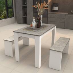Abrihome 3-Piece Dining Table & Bench Set Space-Saving Dinette for Kitchen in Grey - Size: 4 Person - thumbnail 1
