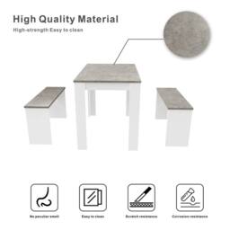 Abrihome 3-Piece Dining Table & Bench Set Space-Saving Dinette for Kitchen in Grey - Size: 4 Person - thumbnail 2