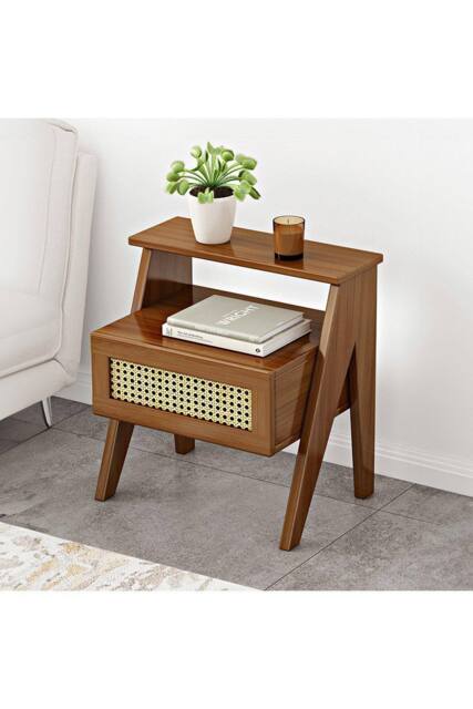 H&O Direct Wooden Nightstand Storage Cabinet with Shelf in Brown - image 1