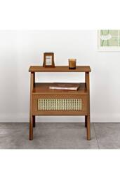 H&O Direct Wooden Nightstand Storage Cabinet with Shelf in Brown - thumbnail 2