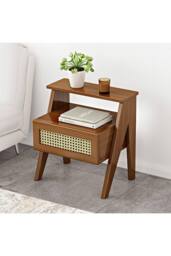 H&O Direct Wooden Nightstand Storage Cabinet with Shelf in Brown