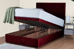 UK Bed Furniture Sunrise End Lift Divan Ottoman Bed with 54 Inch Headboard in Maroon - Size: Single - thumbnail 2