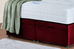 UK Bed Furniture Sunrise End Lift Divan Ottoman Bed with 54 Inch Headboard in Maroon - Size: Single - thumbnail 4