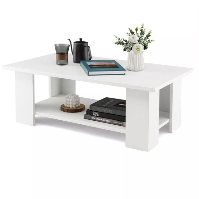 Costway 2-tier Modern Coffee Table Center Cocktail Table Wooden Accent Table in White - image 1
