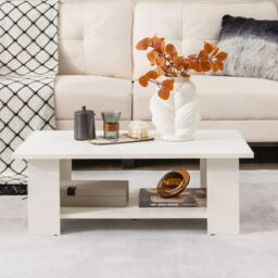 Costway 2-tier Modern Coffee Table Center Cocktail Table Wooden Accent Table in White - thumbnail 3