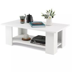 Costway 2-tier Modern Coffee Table Center Cocktail Table Wooden Accent Table in White - thumbnail 1