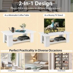 Costway 2-tier Modern Coffee Table Center Cocktail Table Wooden Accent Table in White - thumbnail 4