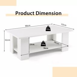 Costway 2-tier Modern Coffee Table Center Cocktail Table Wooden Accent Table in White - thumbnail 2