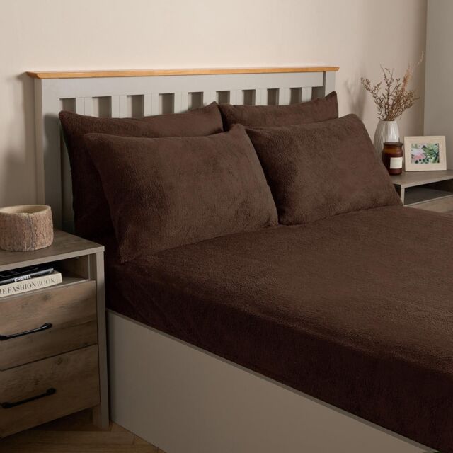 OHS 4 Pack Teddy Fleece Pillowcase Cover Bedding Set Thermal in Brown - Size: Standard Pillow Case - image 1