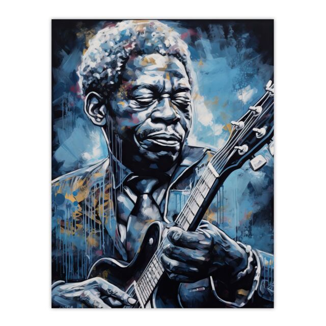 "Artery8 Wall Art Print Gospel Blues Melancholy Chicago Soul Musician Poster in Blue - Size: W18"" x H24""" - image 1