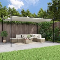 Berkfield Home Pergola with Retractable Roof Cream 395x292x230 cm in Beige - Size: 395 x 292 x 230 cm - thumbnail 1