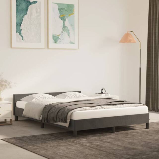 Berkfield Home Bed Frame with Headboard Dark Grey 135x190cm Double Velvet - image 1