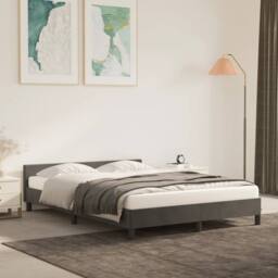 Berkfield Home Bed Frame with Headboard Dark Grey 135x190cm Double Velvet - thumbnail 1