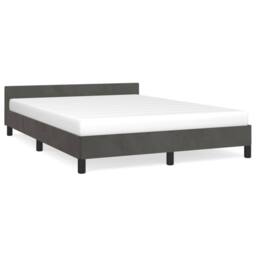 Berkfield Home Bed Frame with Headboard Dark Grey 135x190cm Double Velvet - thumbnail 2