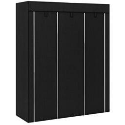 HOMCOM Fabric Portable Wardrobe with 8 Shelves 2 Hanging Rails in Black - thumbnail 2
