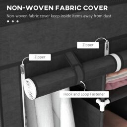 HOMCOM Fabric Portable Wardrobe with 8 Shelves 2 Hanging Rails in Black - thumbnail 5