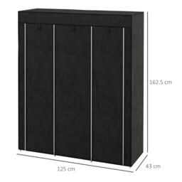 HOMCOM Fabric Portable Wardrobe with 8 Shelves 2 Hanging Rails in Black - thumbnail 3