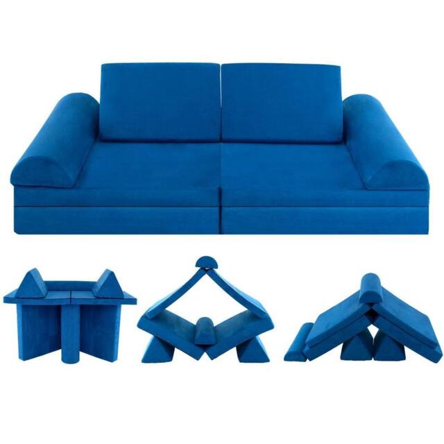 Costway 6PC Kids Play Couch Sofa Modular Convertible Foam Playset in Blue - image 1