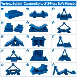 Costway 6PC Kids Play Couch Sofa Modular Convertible Foam Playset in Blue - thumbnail 9