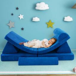 Costway 6PC Kids Play Couch Sofa Modular Convertible Foam Playset in Blue - thumbnail 8