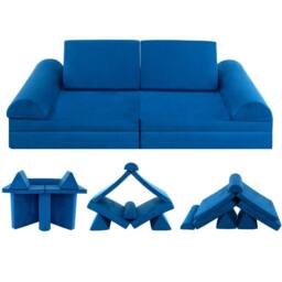 Costway 6PC Kids Play Couch Sofa Modular Convertible Foam Playset in Blue