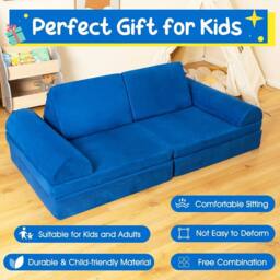 Costway 6PC Kids Play Couch Sofa Modular Convertible Foam Playset in Blue - thumbnail 5