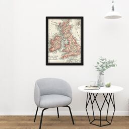 "Artery8 Wall Art Print Map Rand McNally 1900 British Isles Ireland UK Chart Large Framed Wall Décor Art in Black - Size: W18"" x H24""" - thumbnail 2
