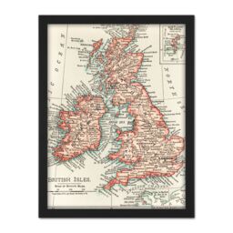 "Artery8 Wall Art Print Map Rand McNally 1900 British Isles Ireland UK Chart Large Framed Wall Décor Art in Black - Size: W18"" x H24""" - thumbnail 1