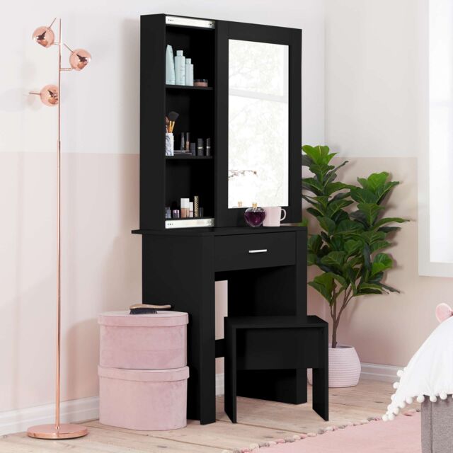 Birlea Evelyn 1 Drawer Sliding Mirror Dressing Table White in Black - image 1