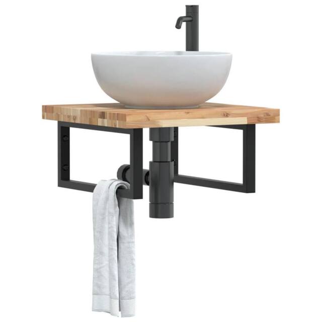 Berkfield Home Basin Shelf Wall Mounted Steel & Solid Wood Acacia in Brown - image 1