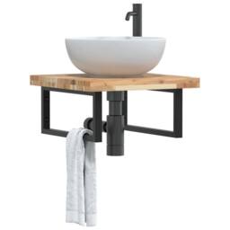 Berkfield Home Basin Shelf Wall Mounted Steel & Solid Wood Acacia in Brown - thumbnail 1