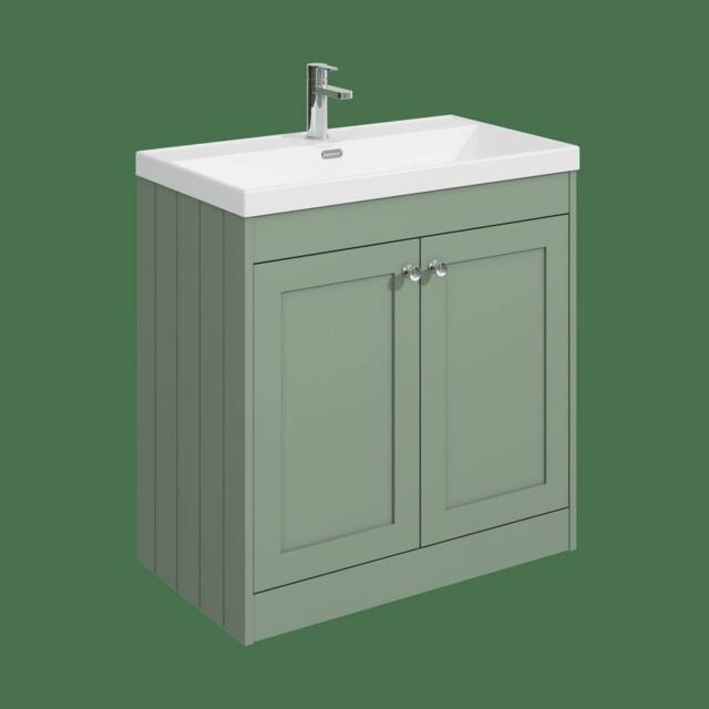 Balterley 800mm Floor Standing 2 Door Unit & Thin Edge Basin 1 Tap Hole - Green - image 1