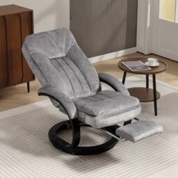 HOMCOM Manual Recliner Armchair with Footrest, Wooden Base, Grey