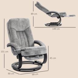 HOMCOM Manual Recliner Armchair with Footrest, Wooden Base, Grey - thumbnail 3