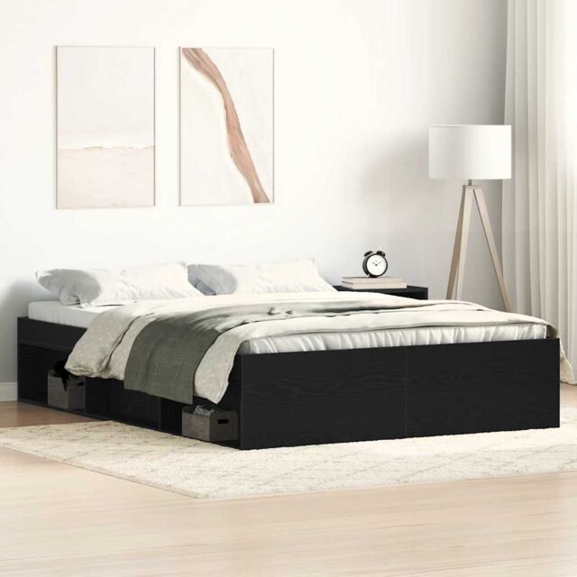 Berkfield Home Bed Frame without Mattress Black Oak 120x200 cm Engineered Wood in Brown - Size: Small Double - image 1