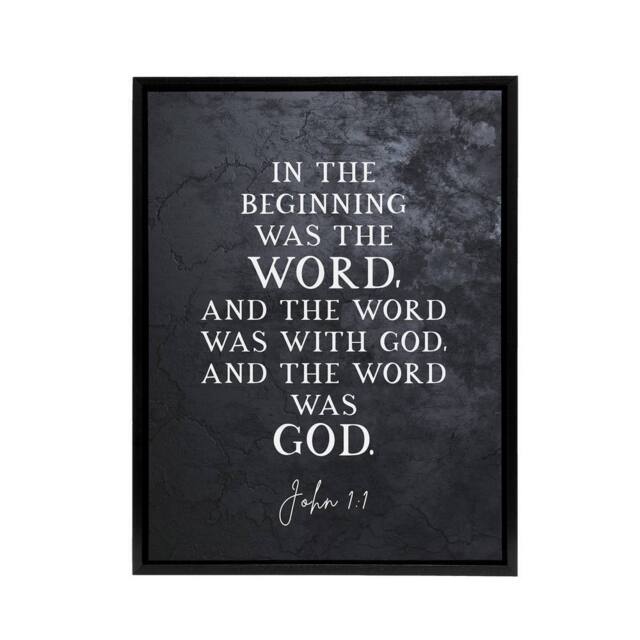 "Artery8 John 1 The Word Was God Christian Bible Quote Framed Canvas Wall Art Print in Grey - Size: W12"" x H16""" - image 1