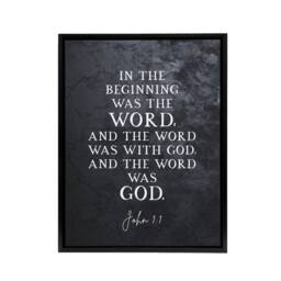 "Artery8 John 1 The Word Was God Christian Bible Quote Framed Canvas Wall Art Print in Grey - Size: W12"" x H16""" - thumbnail 1