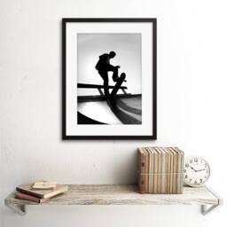 "Artery8 Skateboarding Skater Ramp Silhouette Artwork 12x16"" Framed Art Print in Grey - Size: W12"" x H16""" - thumbnail 2