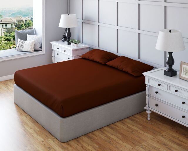 Snug City Fitted Sheet Polycotton Plain Dyed Extra Deep 25cm Bed Linen in Brown - Size: Small Single - image 1